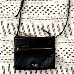 Kate Spade Black Leather Crossbody Bag with Gold Accents